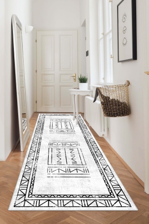 West Home WH435 White Scandinavian Machine Washable, Non-Slip Base, Stain Resistant, Antiallergic and Antibacterial, Rectangular Cut Runner 