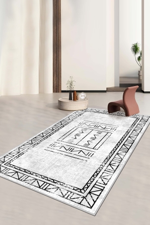 West Home WH435 White Scandinavian Machine Washable, Non-Slip Base, Stain Resistant, Antiallergic and Antibacterial, Rectangular Living Room Rug 