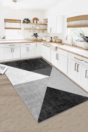 West Home WH447 Black Modern Machine Washable, Non-Slip Base, Stain Resistant, Antiallergic and Antibacterial, Rectangular Kitchen Rug 