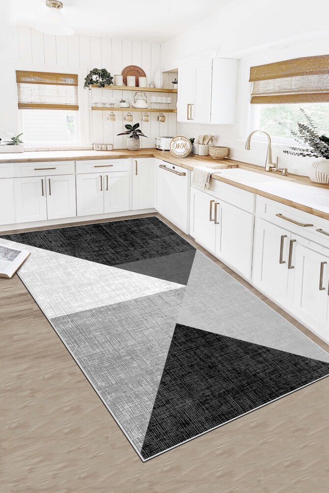 West Home WH447 Black Modern Machine Washable, Non-Slip Base, Stain Resistant, Antiallergic and Antibacterial, Rectangular Kitchen Rug - 1