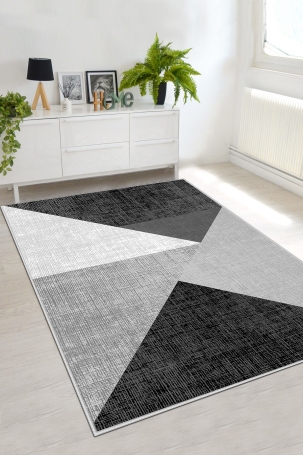 West Home WH447 Black Modern Machine Washable, Non-Slip Base, Stain Resistant, Antiallergic and Antibacterial, Rectangular Living Room Rug 