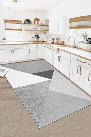 West Home WH447 Grey Modern Machine Washable, Non-Slip Base, Stain Resistant, Antiallergic and Antibacterial, Rectangular Kitchen Rug 