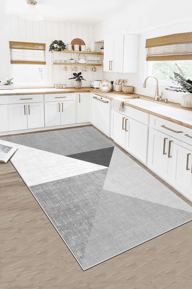 West Home WH447 Grey Modern Machine Washable, Non-Slip Base, Stain Resistant, Antiallergic and Antibacterial, Rectangular Kitchen Rug - 1