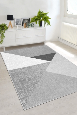 West Home WH447 Grey Modern Machine Washable, Non-Slip Base, Stain Resistant, Antiallergic and Antibacterial, Rectangular Living Room Rug - 1