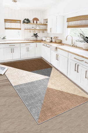 West Home WH447 Sand Modern Machine Washable, Non-Slip Base, Stain Resistant, Antiallergic and Antibacterial, Rectangular Kitchen Rug 