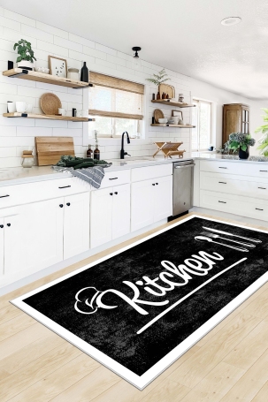 West Home WH448 Black Modern Machine Washable, Non-Slip Base, Stain Resistant, Antiallergic and Antibacterial, Rectangular Kitchen Rug 