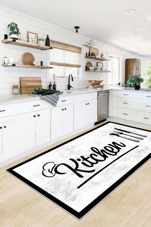 West Home WH448 White Modern Machine Washable, Non-Slip Base, Stain Resistant, Antiallergic and Antibacterial, Rectangular Kitchen Rug 