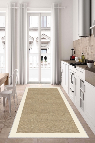 West Home WH455 Beige Bordered Machine Washable, Non-Slip Base, Stain Resistant, Antiallergic and Antibacterial, Rectangular Kitchen Rug - 1
