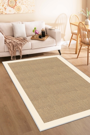 West Home WH455 Beige Bordered Machine Washable, Non-Slip Base, Stain Resistant, Antiallergic and Antibacterial, Rectangular Living Room Rug - 1