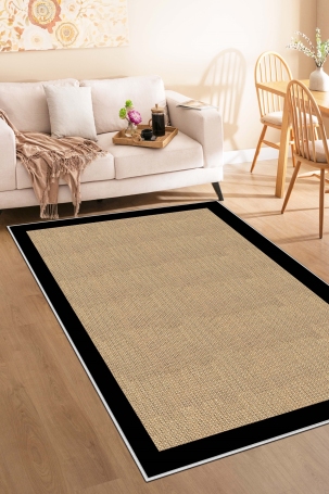 West Home WH455 Black Bordered Machine Washable, Non-Slip Base, Stain Resistant, Antiallergic and Antibacterial, Rectangular Living Room Rug 