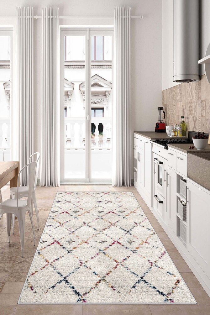 West Home WH464 White Modern Machine Washable, Non-Slip Base, Stain Resistant, Antiallergic and Antibacterial, Rectangular Kitchen Rug - 1