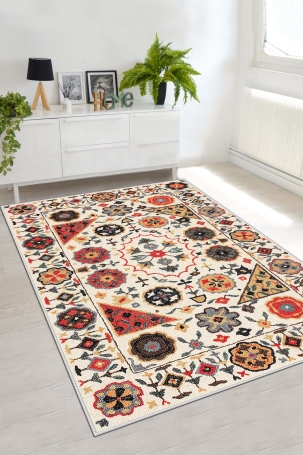 West Home WH467 Multy Motif Machine Washable, Non-Slip Base, Stain Resistant, Antiallergic and Antibacterial, Rectangular Living Room Rug - 1