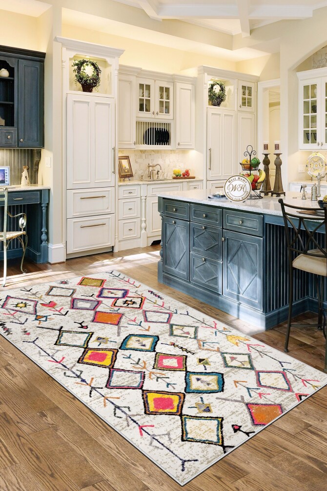 West Home WH470 Multy Scandinavian Machine Washable, Non-Slip Base, Stain Resistant, Antiallergic and Antibacterial, Rectangular Kitchen Rug - 1