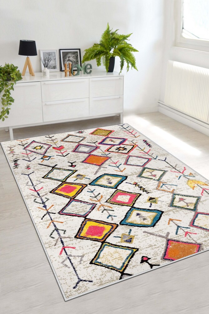 West Home WH470 Multy Scandinavian Machine Washable, Non-Slip Base, Stain Resistant, Antiallergic and Antibacterial, Rectangular Living Room Rug - 1