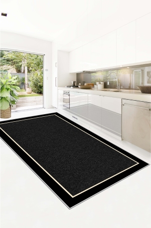 West Home WH478 Black Bordered Machine Washable, Non-Slip Base, Stain Resistant, Antiallergic and Antibacterial, Rectangular Kitchen Rug 