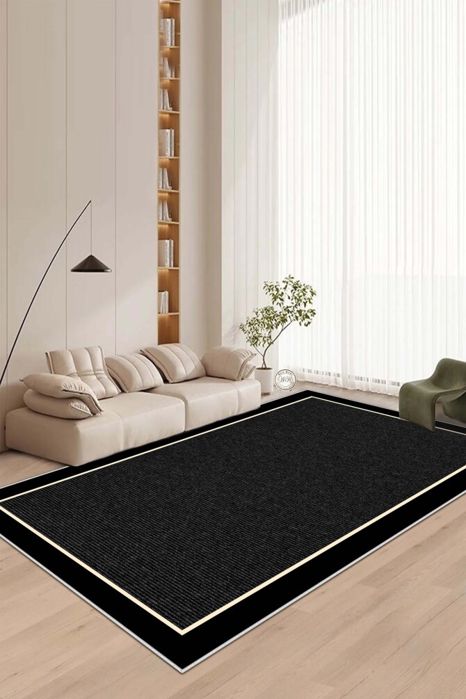 West Home WH478 Black Bordered Machine Washable, Non-Slip Base, Stain Resistant, Antiallergic and Antibacterial, Rectangular Living Room Rug - 1