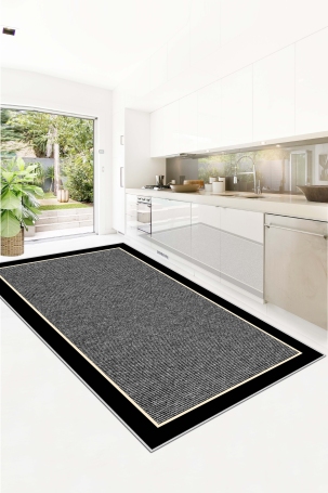 West Home WH478 Grey Bordered Machine Washable, Non-Slip Base, Stain Resistant, Antiallergic and Antibacterial, Rectangular Kitchen Rug - 1