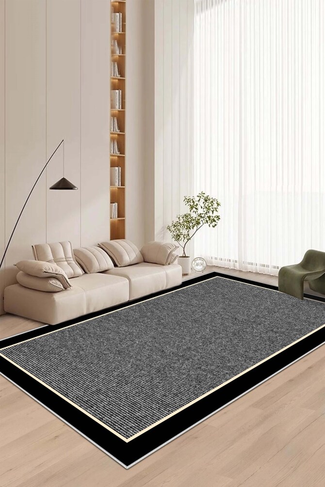 West Home WH478 Grey Bordered Machine Washable, Non-Slip Base, Stain Resistant, Antiallergic and Antibacterial, Rectangular Living Room Rug - 1