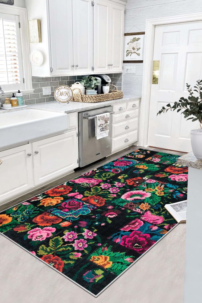 West Home WH480 Multy Karabakh Machine Washable, Non-Slip Base, Stain Resistant, Antiallergic and Antibacterial, Rectangular Kitchen Rug - 1