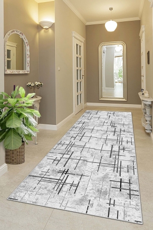 West Home WH488 Grey Striped Machine Washable, Non-Slip Base, Stain Resistant, Antiallergic and Antibacterial, Rectangular Cut Runner 