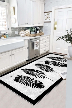 West Home WH501 White Modern Machine Washable, Non-Slip Base, Stain Resistant, Antiallergic and Antibacterial, Rectangular Kitchen Rug - 1