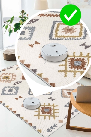 West Home WH541 Beige Motif Machine Washable, Non-Slip Base, Stain Resistant, Antiallergic and Antibacterial, Rectangular Cut Runner - 3