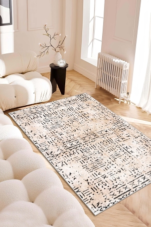 West Home WH548 Beige Scandinavian Machine Washable, Non-Slip Base, Stain Resistant, Antiallergic and Antibacterial, Rectangular Living Room Rug - 1