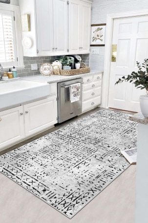 West Home WH548 Grey Scandinavian Machine Washable, Non-Slip Base, Stain Resistant, Antiallergic and Antibacterial, Rectangular Kitchen Rug - 1