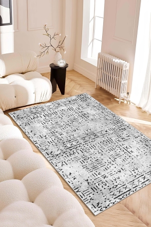 West Home WH548 Grey Scandinavian Machine Washable, Non-Slip Base, Stain Resistant, Antiallergic and Antibacterial, Rectangular Living Room Rug 