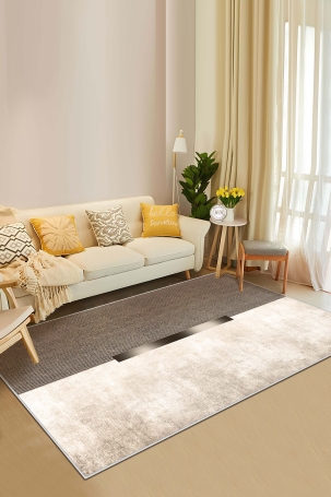 West Home WH559 Beige Modern Machine Washable, Non-Slip Base, Stain Resistant, Antiallergic and Antibacterial, Rectangular Living Room Rug 