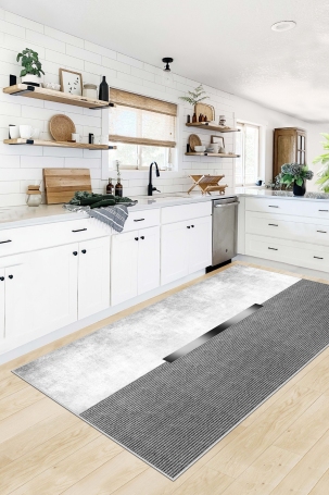 West Home WH559 Grey Modern Machine Washable, Non-Slip Base, Stain Resistant, Antiallergic and Antibacterial, Rectangular Kitchen Rug 