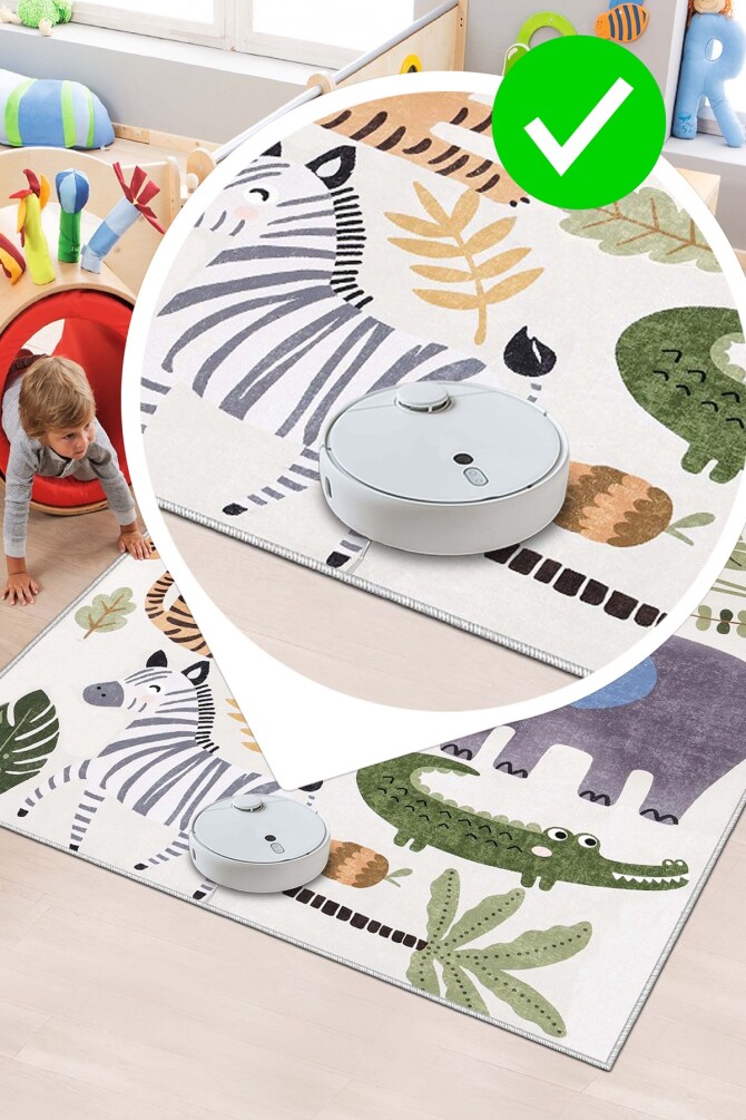 West Home WH563 Green Safari Patterned Machine Washable, Non-Slip, Stain Resistant, Antiallergic and Antibacterial, Rectangular Children's Play Rug - 3