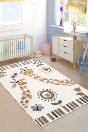 West Home WH571 Beige Giraffe Patterned Machine Washable, Non-Slip, Stain Resistant, Antiallergic and Antibacterial, Rectangular Children's Play Rug - 1