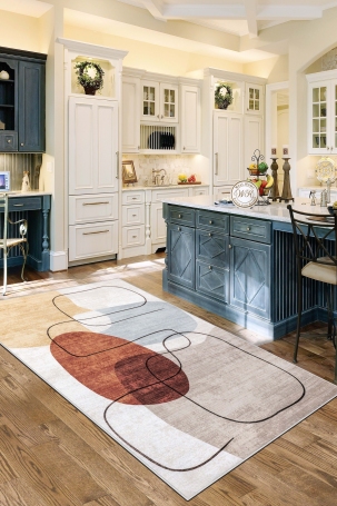 West Home WH578 Beige Modern Machine Washable, Non-Slip Base, Stain Resistant, Antiallergic and Antibacterial, Rectangular Kitchen Rug - 1