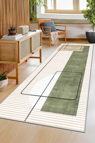 West Home WH579 Beige Modern Machine Washable, Non-Slip Base, Stain Resistant, Antiallergic and Antibacterial, Rectangular Cut Runner 