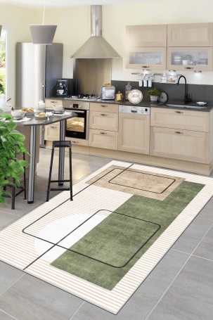 West Home WH579 Beige Modern Machine Washable, Non-Slip Base, Stain Resistant, Antiallergic and Antibacterial, Rectangular Kitchen Rug 