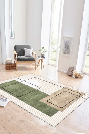 West Home WH579 Beige Modern Machine Washable, Non-Slip Base, Stain Resistant, Antiallergic and Antibacterial, Rectangular Living Room Rug 