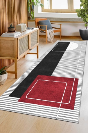 West Home WH579 Black Modern Machine Washable, Non-Slip Base, Stain Resistant, Antiallergic and Antibacterial, Rectangular Cut Runner 