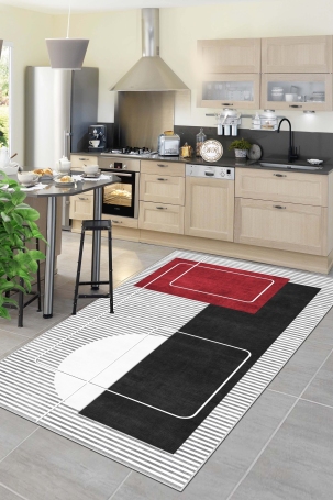 West Home WH579 Black Modern Machine Washable, Non-Slip Base, Stain Resistant, Antiallergic and Antibacterial, Rectangular Kitchen Rug 