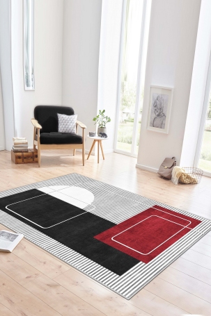 West Home WH579 Black Modern Machine Washable, Non-Slip Base, Stain Resistant, Antiallergic and Antibacterial, Rectangular Living Room Rug 