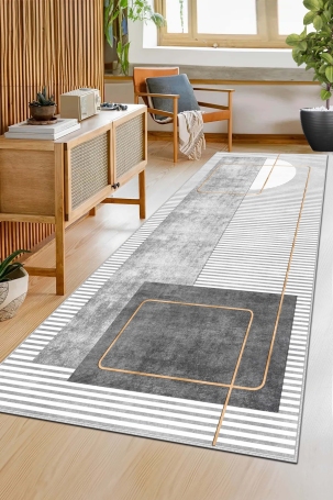 West Home WH579 Grey Modern Machine Washable, Non-Slip Base, Stain Resistant, Antiallergic and Antibacterial, Rectangular Cut Runner 