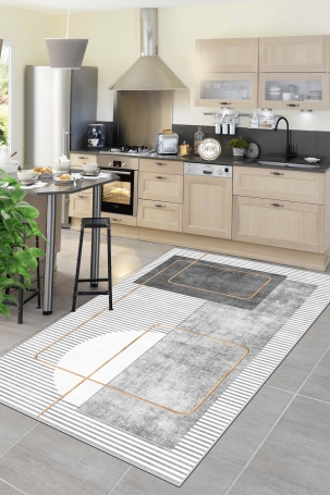 West Home WH579 Grey Modern Machine Washable, Non-Slip Base, Stain Resistant, Antiallergic and Antibacterial, Rectangular Kitchen Rug 