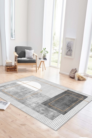 West Home WH579 Grey Modern Machine Washable, Non-Slip Base, Stain Resistant, Antiallergic and Antibacterial, Rectangular Living Room Rug 