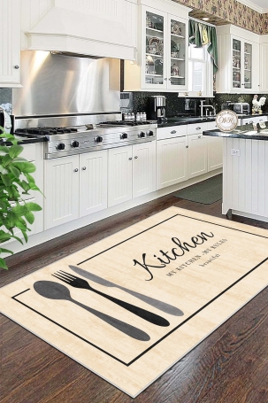 West Home WH599 Beige Modern Machine Washable, Non-Slip Base, Stain Resistant, Antiallergic and Antibacterial, Rectangular Kitchen Rug 