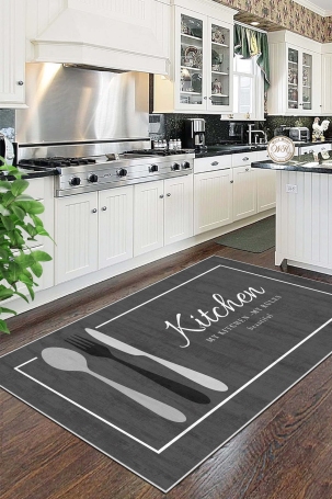 West Home WH599 Grey Modern Machine Washable, Non-Slip Base, Stain Resistant, Antiallergic and Antibacterial, Rectangular Kitchen Rug 