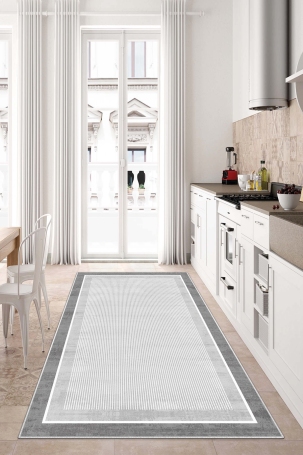 West Home WH600 Grey Modern Machine Washable, Non-Slip Base, Stain Resistant, Antiallergic and Antibacterial, Rectangular Kitchen Rug - 1