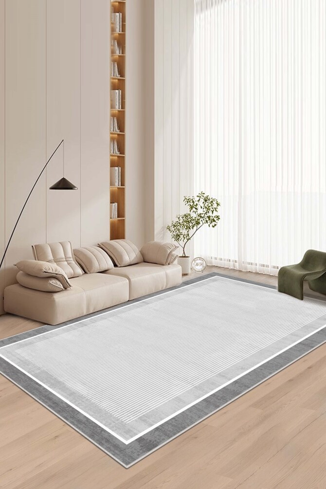 West Home WH600 Grey Modern Machine Washable, Non-Slip Base, Stain Resistant, Antiallergic and Antibacterial, Rectangular Living Room Rug - 1