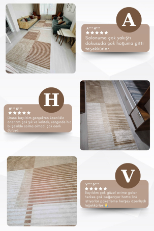 West Home WH601 Beige Striped Machine Washable, Non-Slip Base, Stain Resistant, Antiallergic and Antibacterial, Rectangular Cut Runner - 4