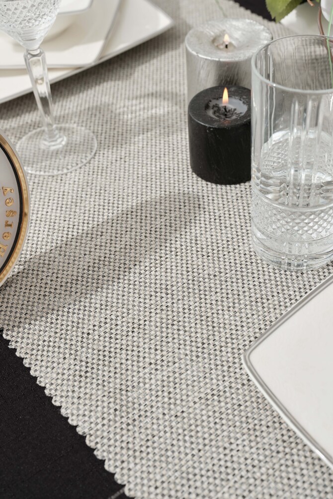 West Home White-Grey Premium Linen Runner and Tablecloth Double Set (1,5' × 6' - 5' × 7,2') - 3